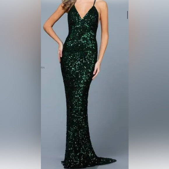 Scala Dark Green Sequin Prom Dress